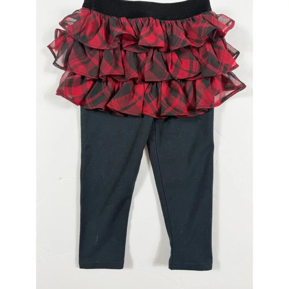 NEW Ralph Lauren Baby Girls Plaid Ruffle Skirted Leggings Black Red 18 months